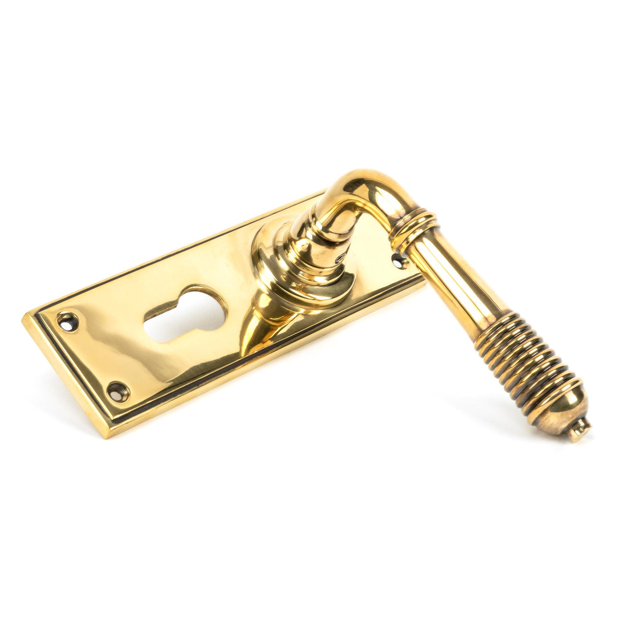 From The Anvil - Aged Brass Reeded Lever Euro Lock Set | Sku. 33085 | Trade Door Handles.