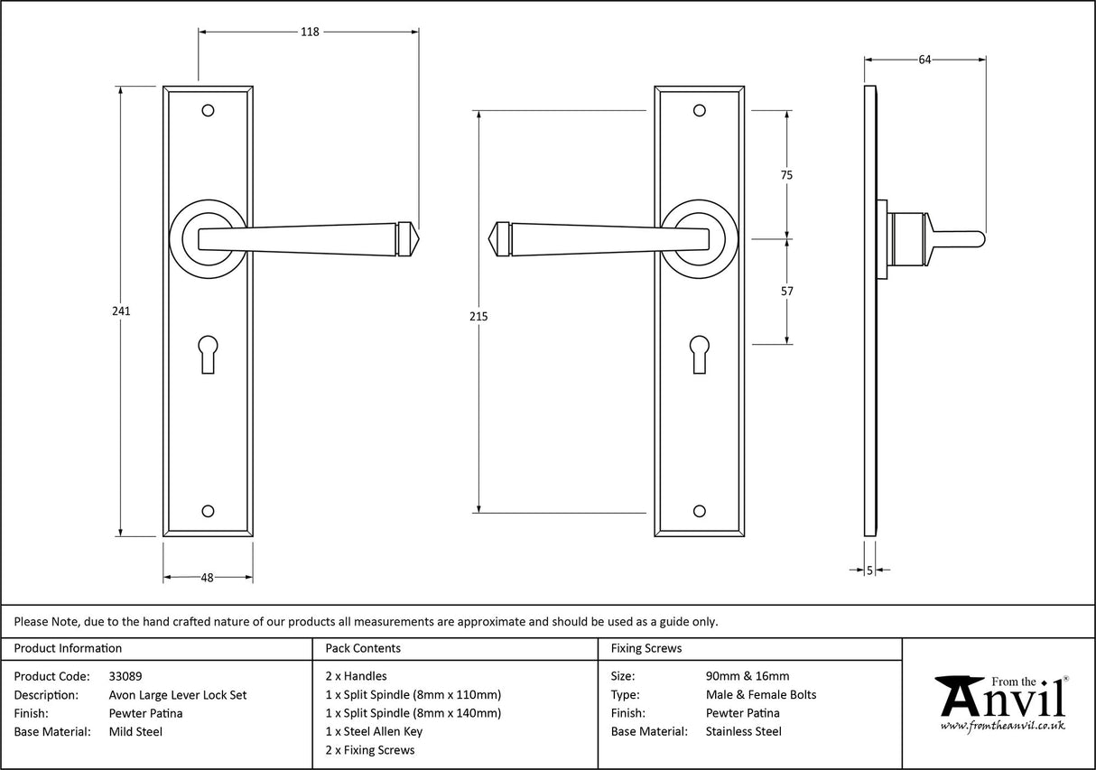 From The Anvil - Pewter Large Avon Lever Lock Set | Sku. 33089 | Trade Door Handles.