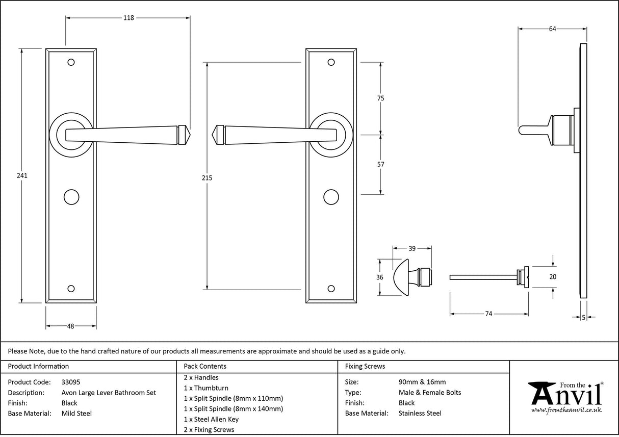 From The Anvil - Black Large Avon Lever Bathroom Set | Sku. 33095 | Trade Door Handles.