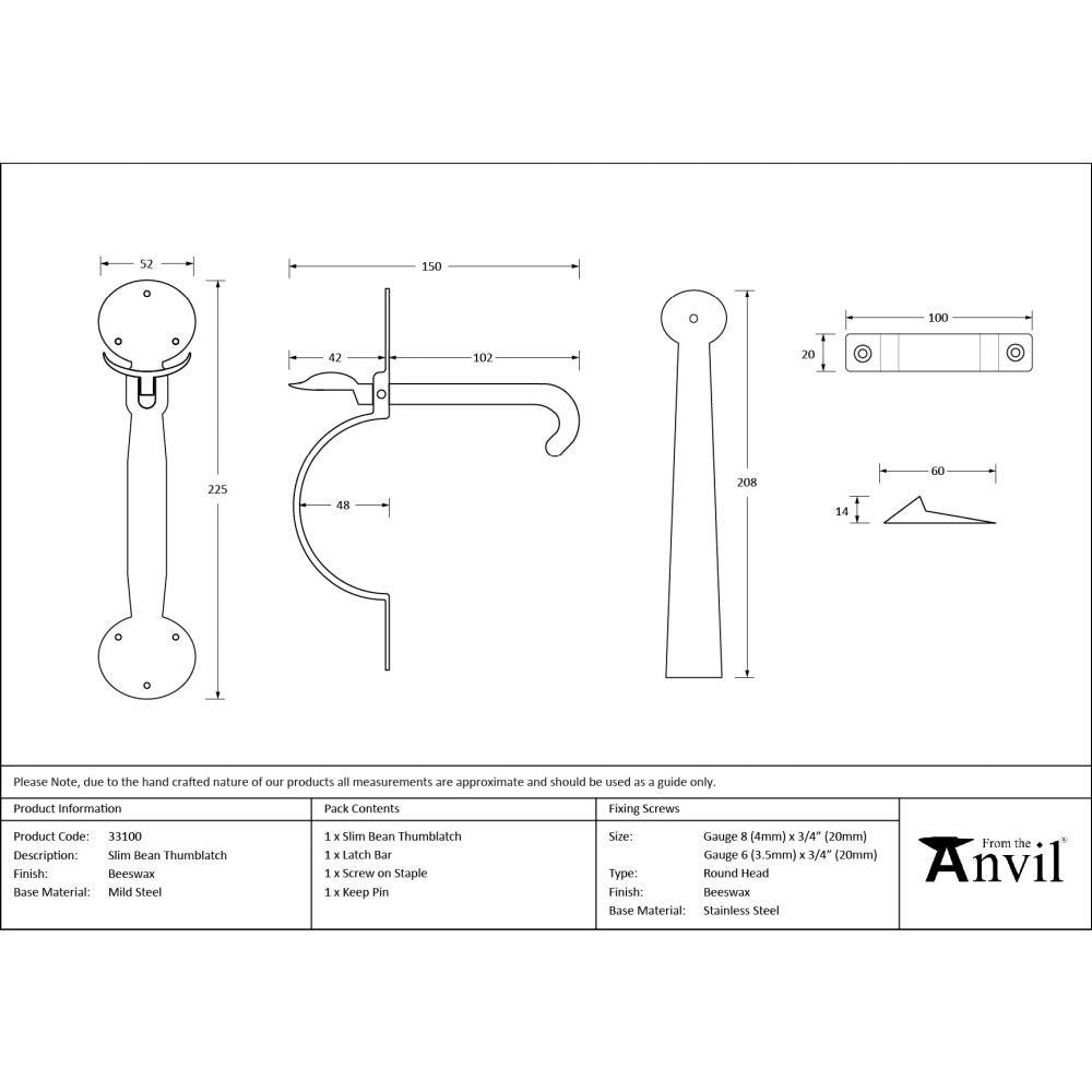 From The Anvil - Beeswax Slim Bean Thumblatch | Sku. 33100 | Trade Door Handles.