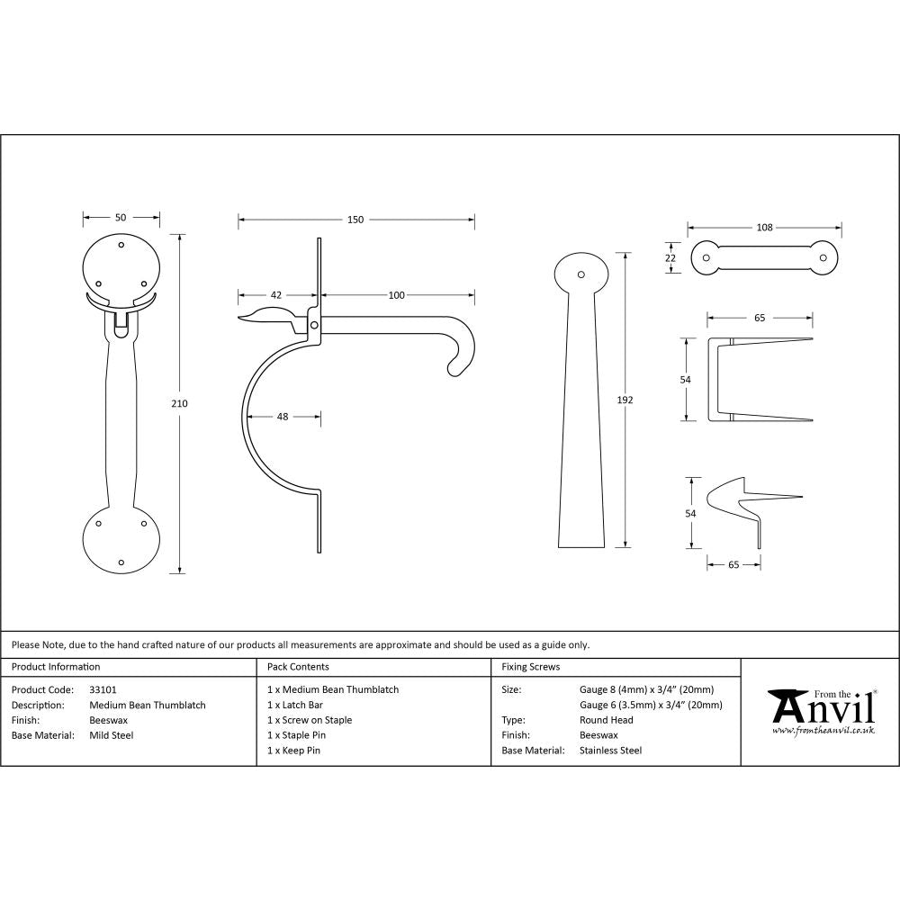 From The Anvil - Beeswax Medium Bean Thumblatch | Sku. 33101 | Trade Door Handles.