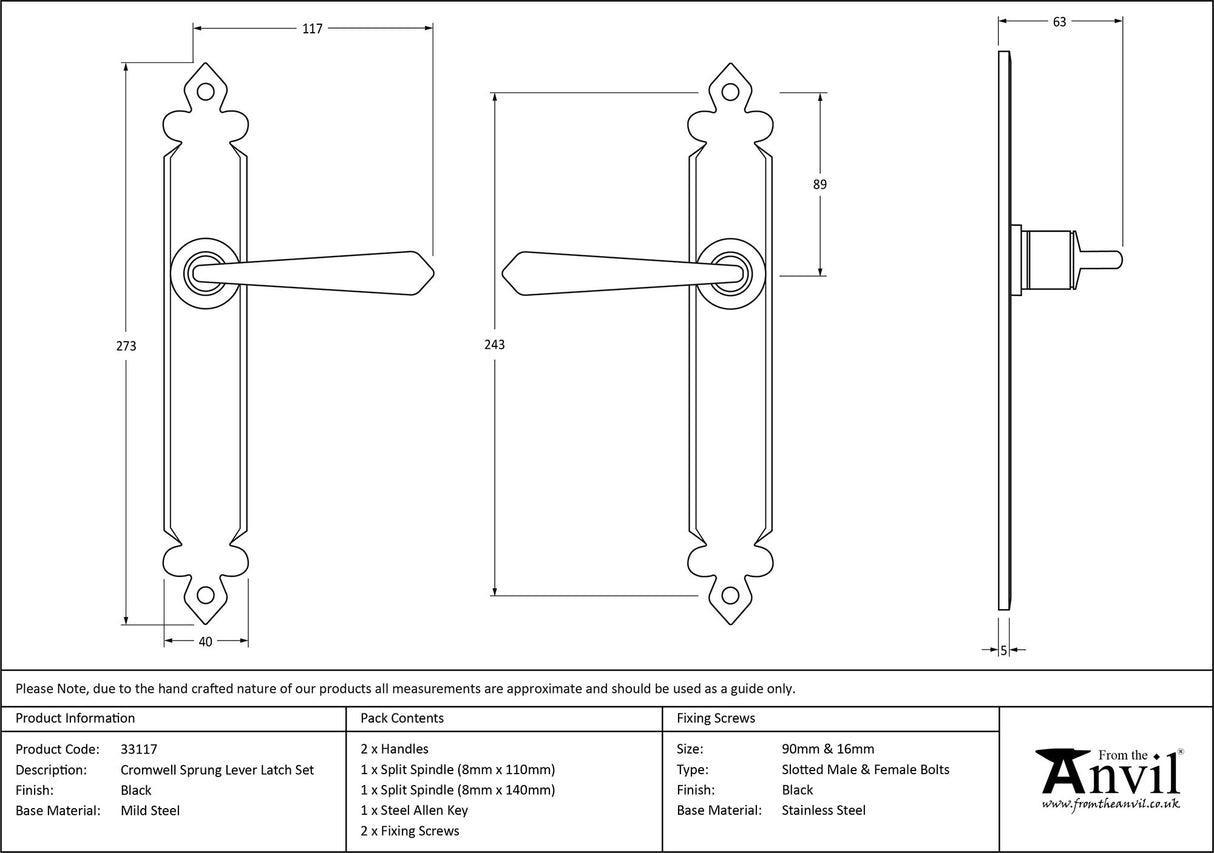From The Anvil - Black Cromwell Lever Latch Set | Sku. 33117 | Trade Door Handles.