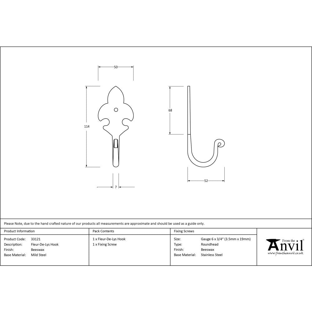 From The Anvil - Beeswax Fleur-De-Lys Coat Hook | Sku. 33121 | Trade Door Handles.