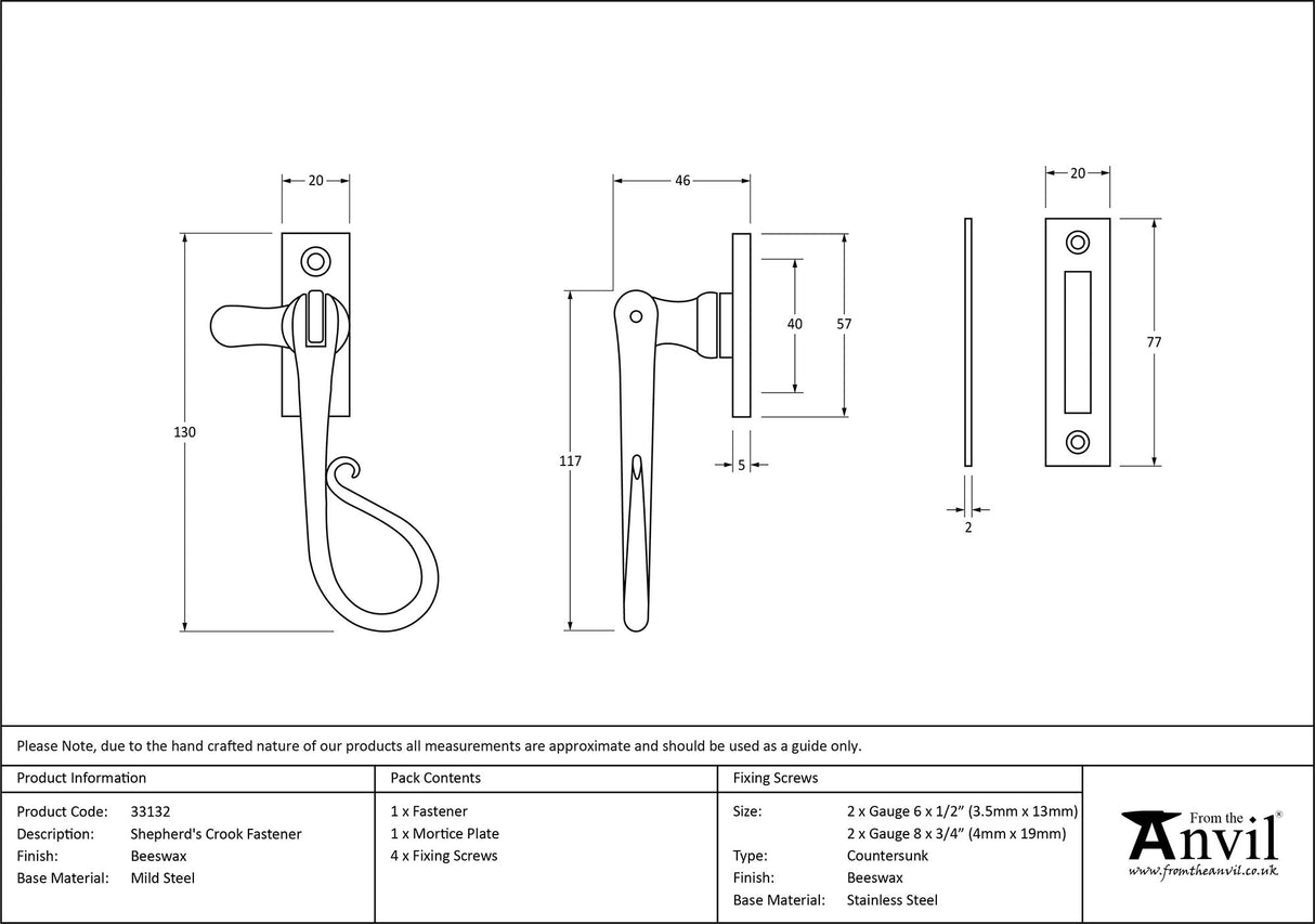 From The Anvil - Beeswax Shepherd's Crook Fastener | Sku. 33132 | Trade Door Handles.