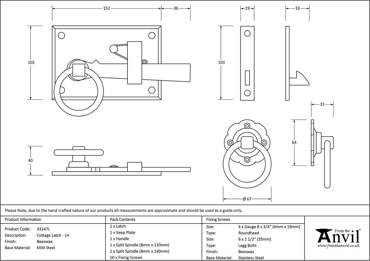 From The Anvil - Beeswax Cottage Latch - LH | Sku. 33147L | Trade Door Handles.