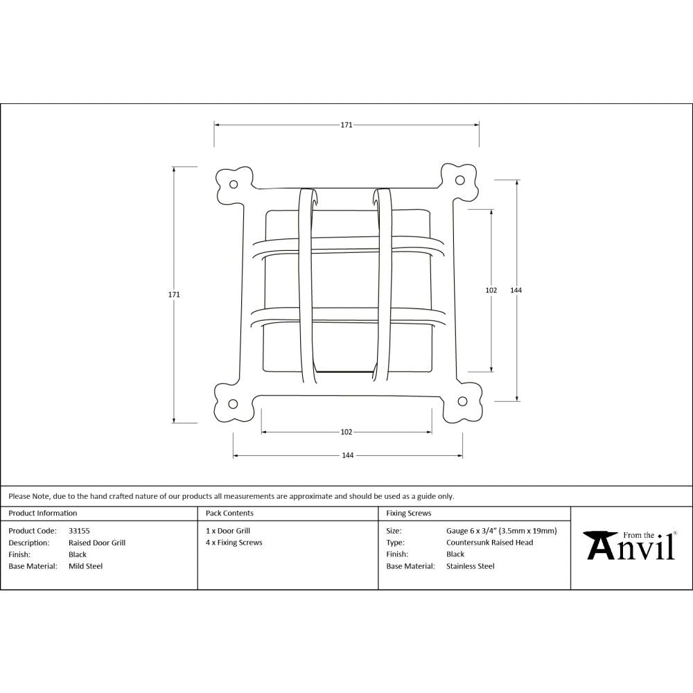 From The Anvil - Black Raised Door Grill | Sku. 33155 | Trade Door Handles.