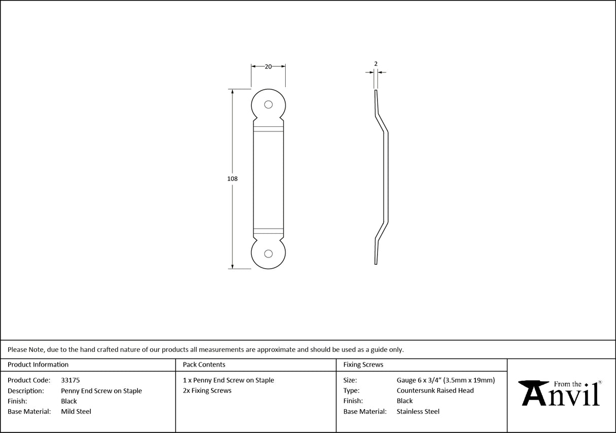 From The Anvil - Black Penny End Screw on Staple | Sku. 33175 | Trade Door Handles.