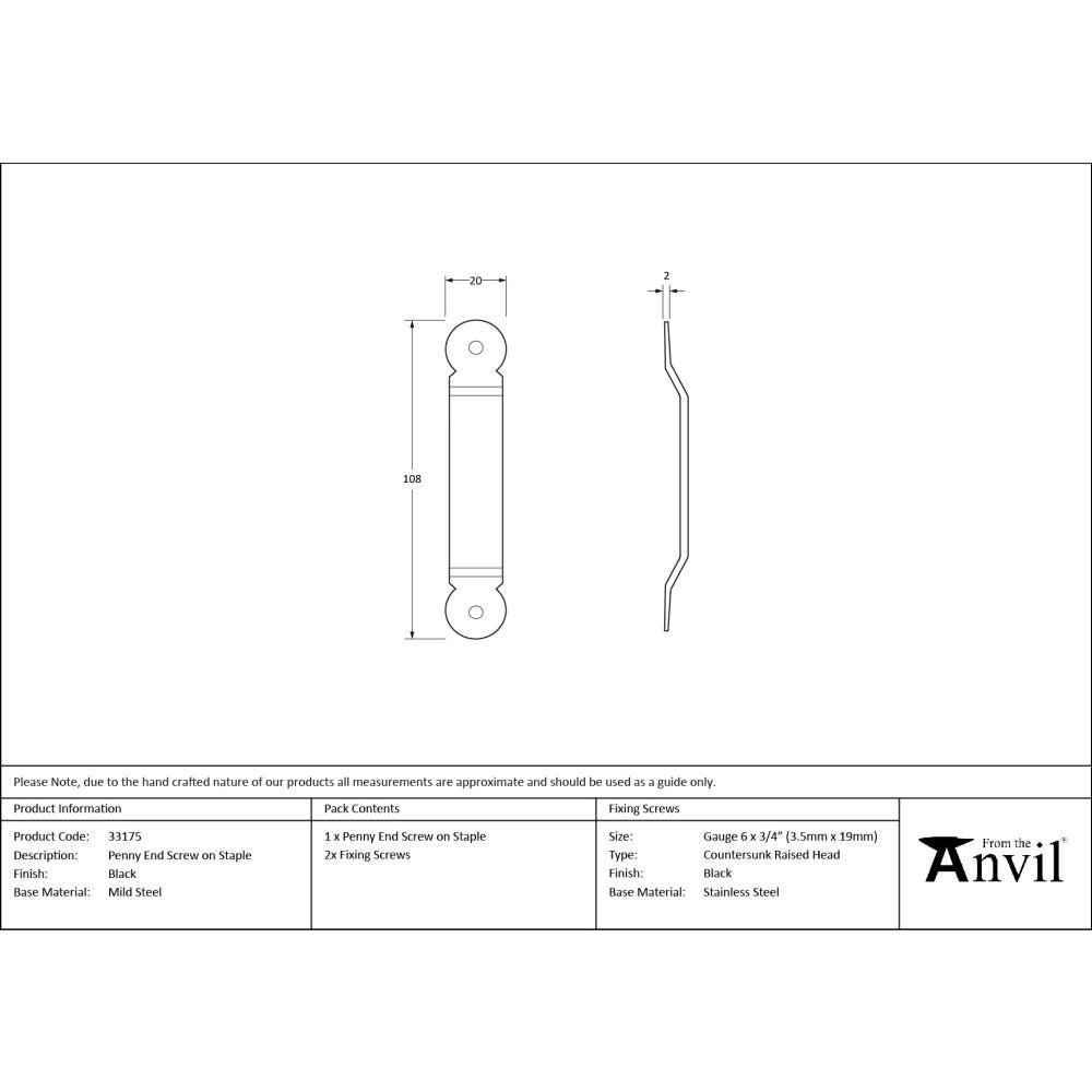 From The Anvil - Black Penny End Screw on Staple | Sku. 33175 | Trade Door Handles.
