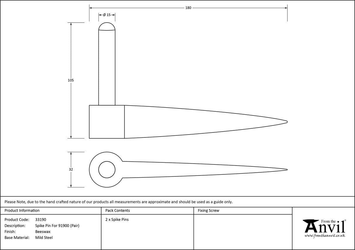 From The Anvil - Beeswax Spike Pin (pair) | Sku. 33190 | Trade Door Handles.