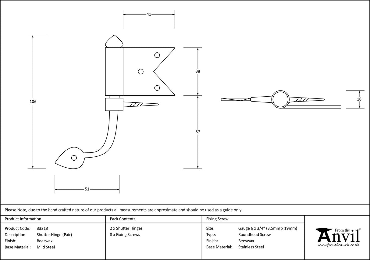 From The Anvil - Beeswax Shutter Hinge (pair) | Sku. 33213 | Trade Door Handles.