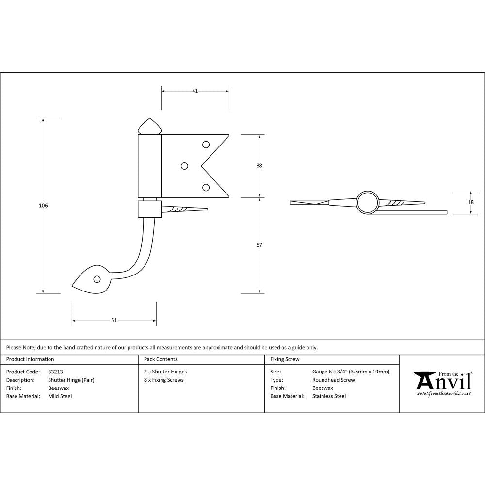 From The Anvil - Beeswax Shutter Hinge (pair) | Sku. 33213 | Trade Door Handles.