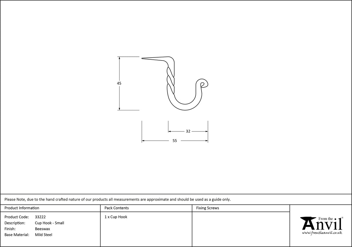 From The Anvil - Beeswax Cup Hook - Small | Sku. 33222 | Trade Door Handles.