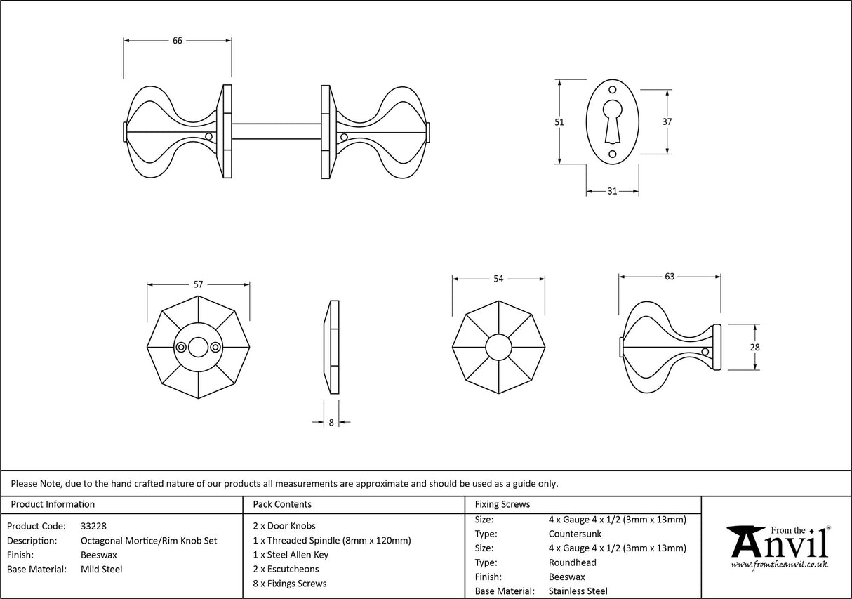 From The Anvil - Beeswax Octagonal Mortice/Rim Knob Set | Sku. 33228 | Trade Door Handles.
