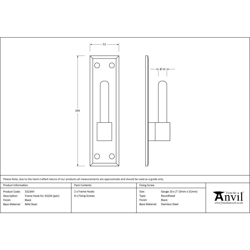 From The Anvil - Black Frame Hook for 33234 (pair) | Sku. 33234H | Trade Door Handles.