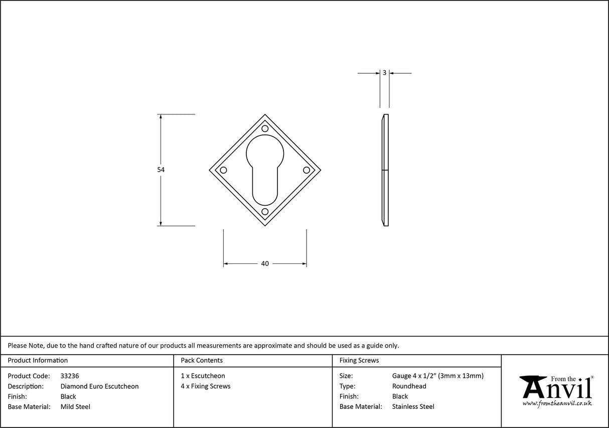 From The Anvil - Black Diamond Euro Escutcheon | Sku. 33236 | Trade Door Handles.