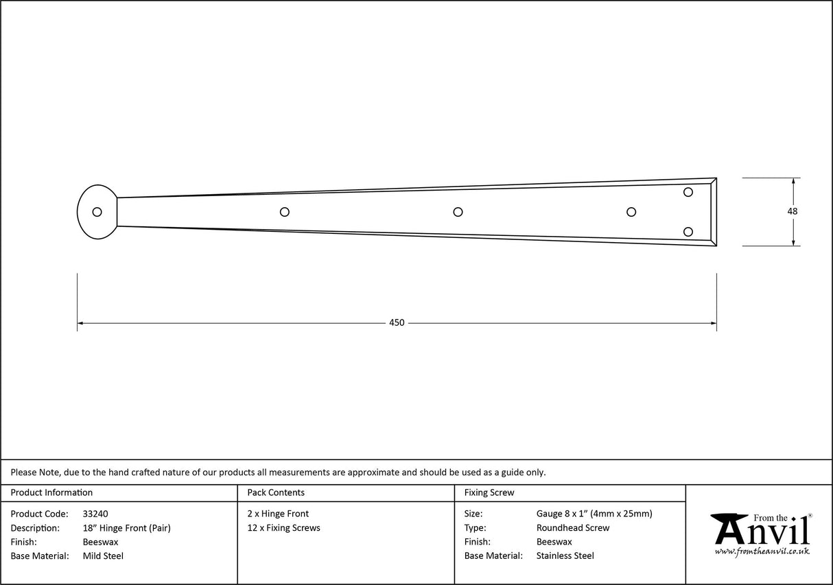From The Anvil - Beeswax 18" Penny End Hinge Front (pair) | Sku. 33240 | Trade Door Handles.