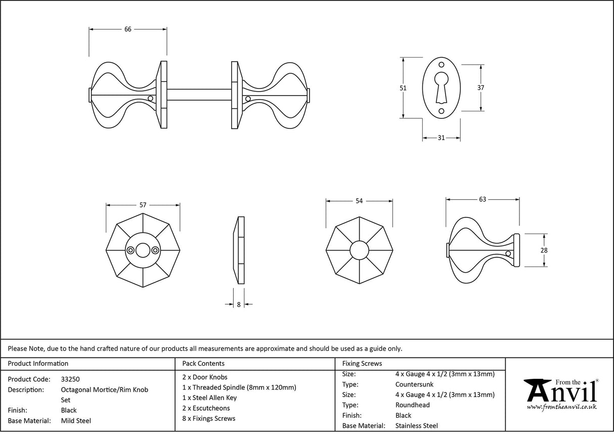 From The Anvil - Black Octagonal Mortice/Rim Knob Set | Sku. 33250 | Trade Door Handles.