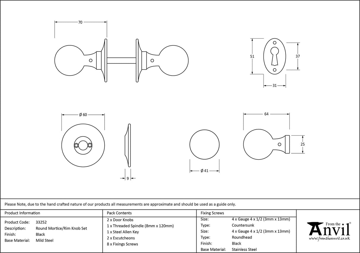From The Anvil - Black Round Mortice/Rim Knob Set | Sku. 33252 | Trade Door Handles.