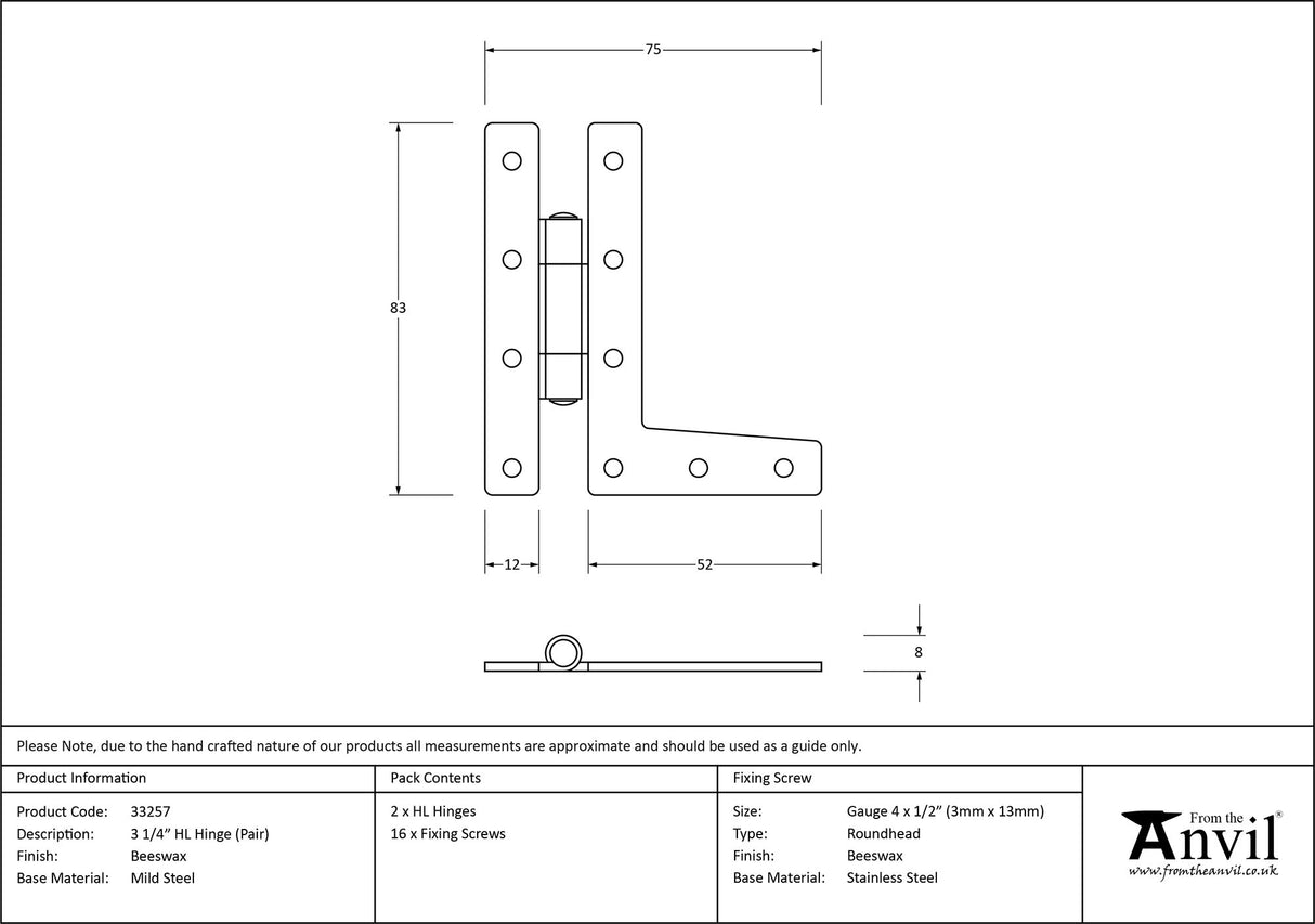 From The Anvil - Beeswax 3¼" HL Hinge (pair) | Sku. 33257 | Trade Door Handles.