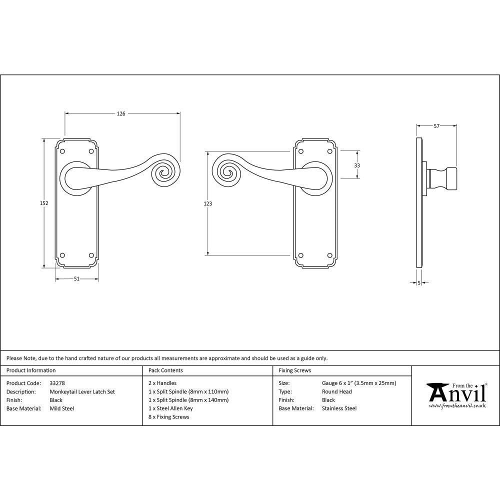 From The Anvil - Black Monkeytail Lever Latch Set | Sku. 33278 | Trade Door Handles.