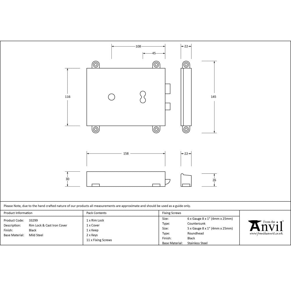 From The Anvil - Black Rim Lock & Cast Iron Cover | Sku. 33299 | Trade Door Handles.