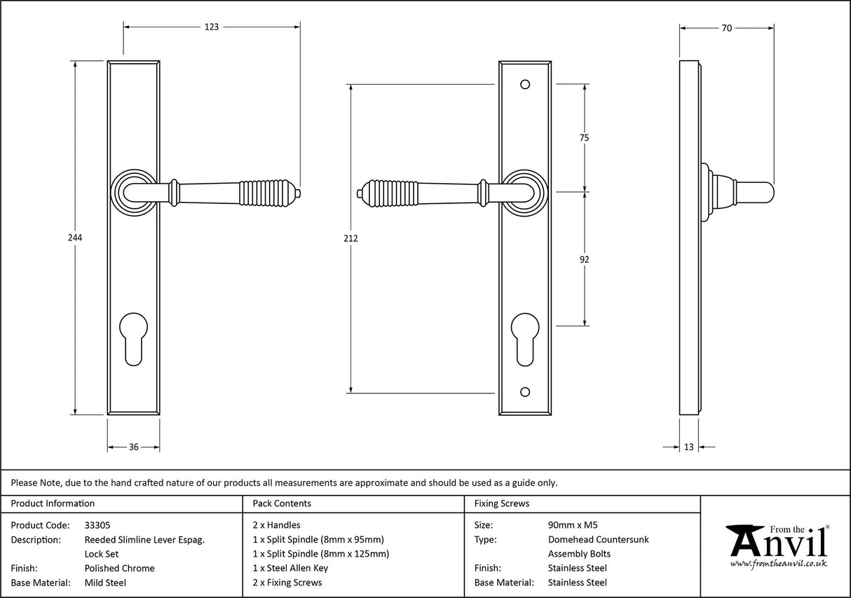 From The Anvil - Polished Chrome Reeded Slimline Lever Espag. Lock Set | Sku. 33305 | Trade Door Handles.