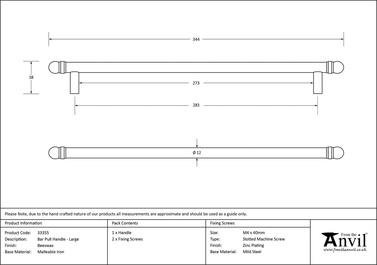 From The Anvil - Beeswax 344mm Bar Pull Handle | Sku. 33355 | Trade Door Handles.