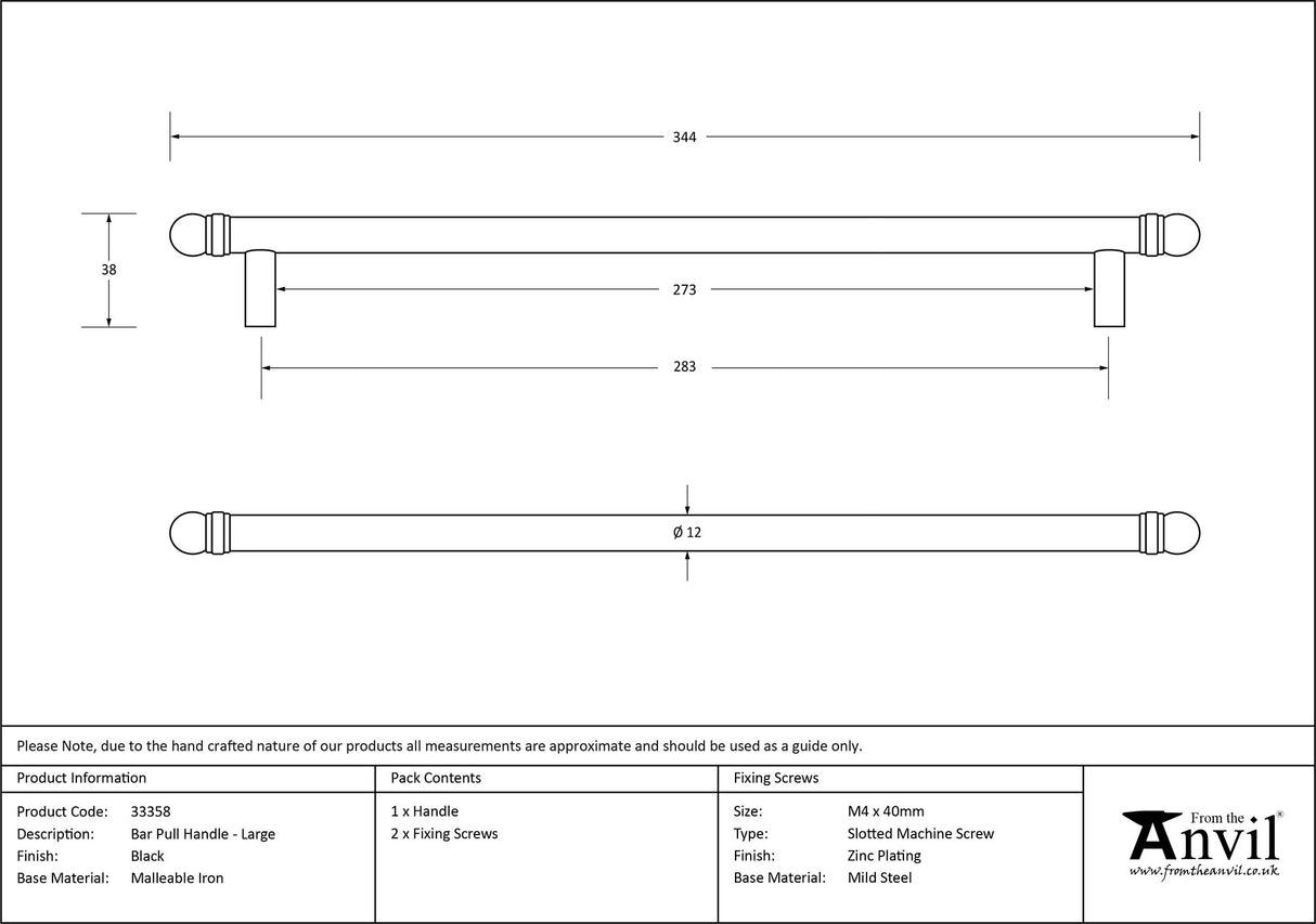 From The Anvil - Black 344mm Bar Pull Handle | Sku. 33358 | Trade Door Handles.