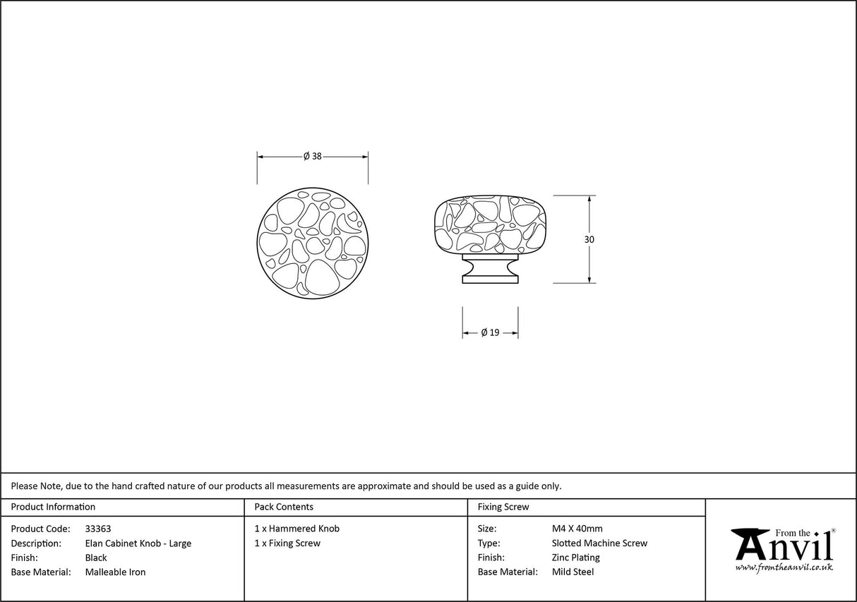 From The Anvil - Black Elan Cabinet Knob - Large | Sku. 33363 | Trade Door Handles.