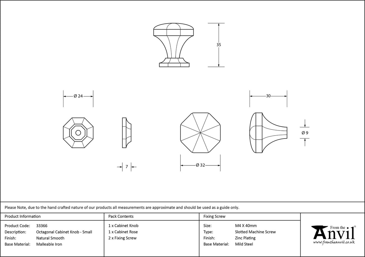 From The Anvil - Natural Smooth Octagonal Cabinet Knob - Small | Sku. 33366 | Trade Door Handles.