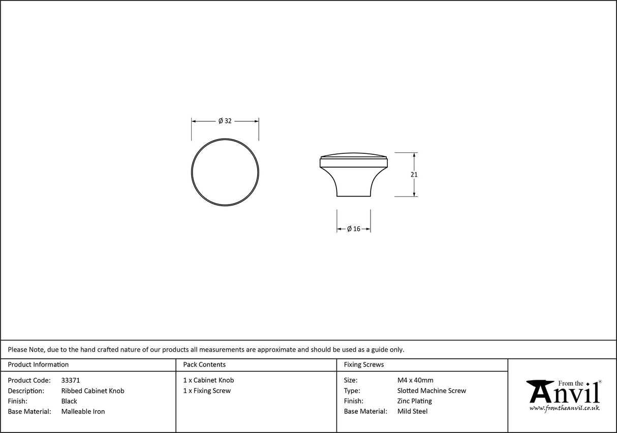 From The Anvil - Black Ribbed Cabinet Knob | Sku. 33371 | Trade Door Handles.