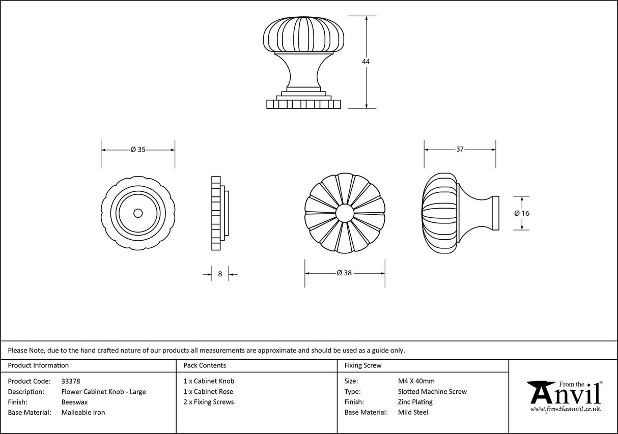 From The Anvil - Beeswax Flower Cabinet Knob - Large | Sku. 33378 | Trade Door Handles.