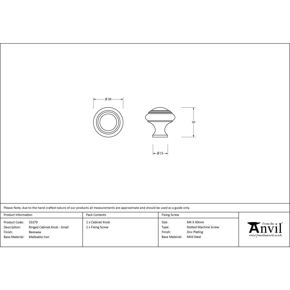 From The Anvil - Beeswax Ringed Cabinet Knob - Small | Sku. 33379 | Trade Door Handles.