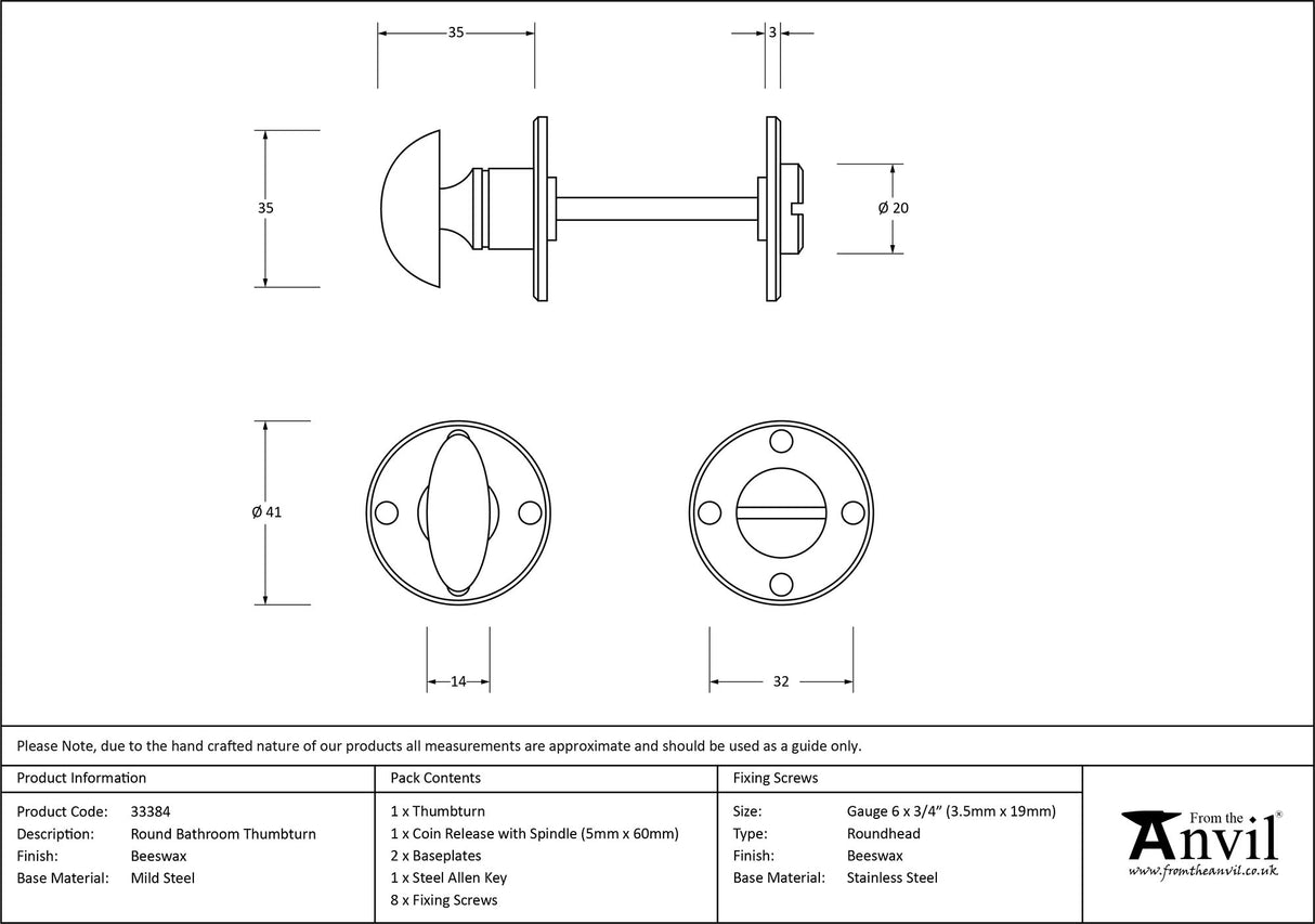 From The Anvil - Beeswax Round Bathroom Thumbturn | Sku. 33384 | Trade Door Handles.