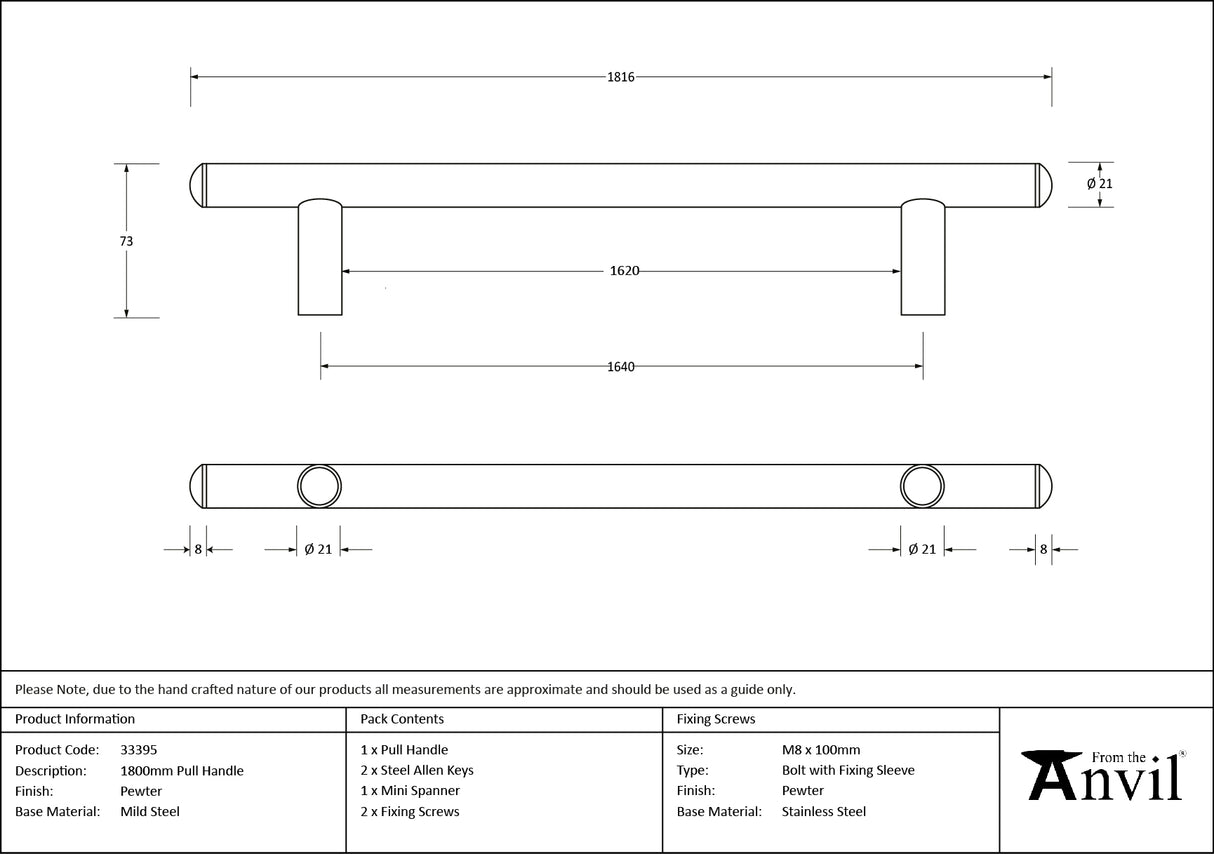 From The Anvil - Pewter 1800mm Pull Handle | Sku. 33395 | Trade Door Handles.