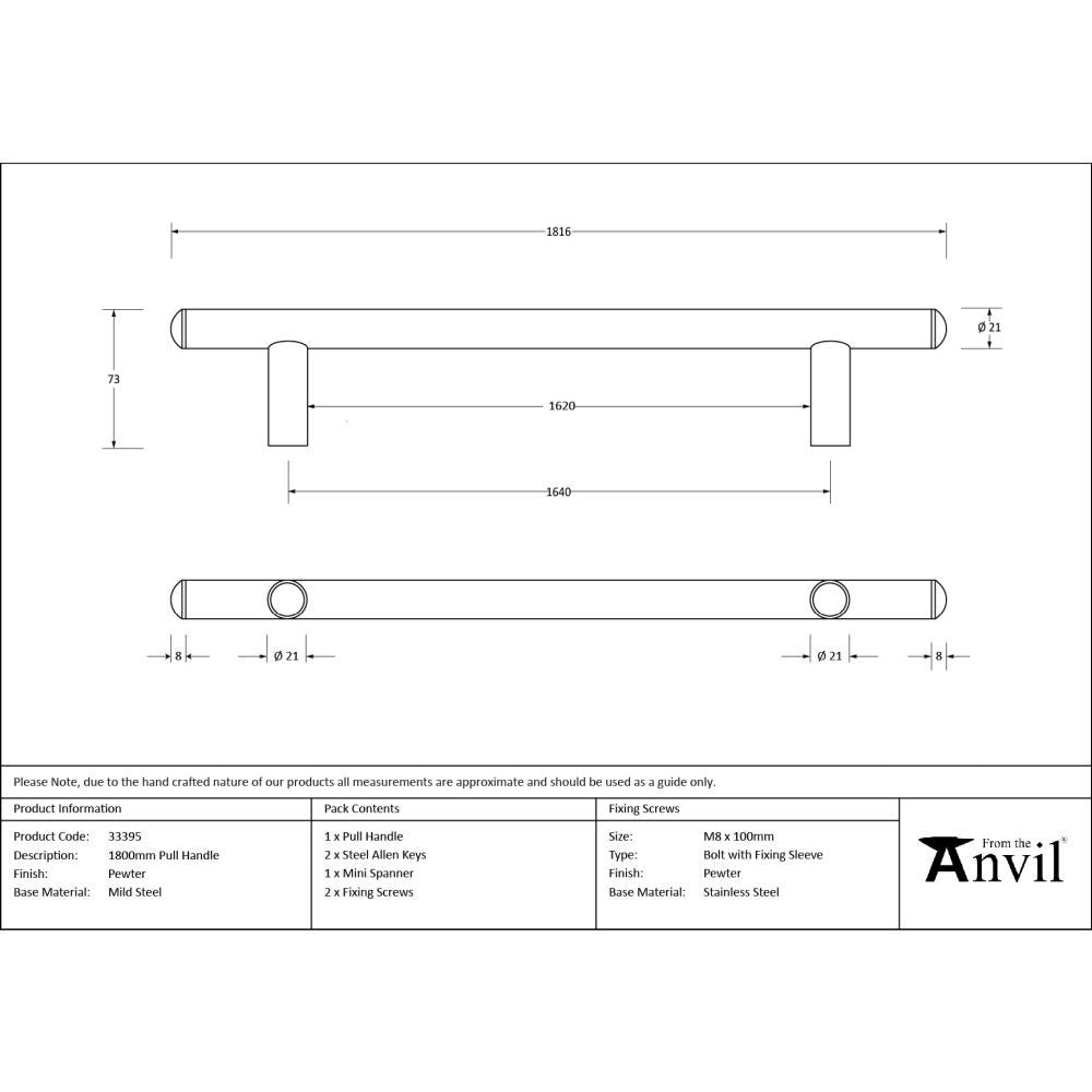 From The Anvil - Pewter 1800mm Pull Handle | Sku. 33395 | Trade Door Handles.