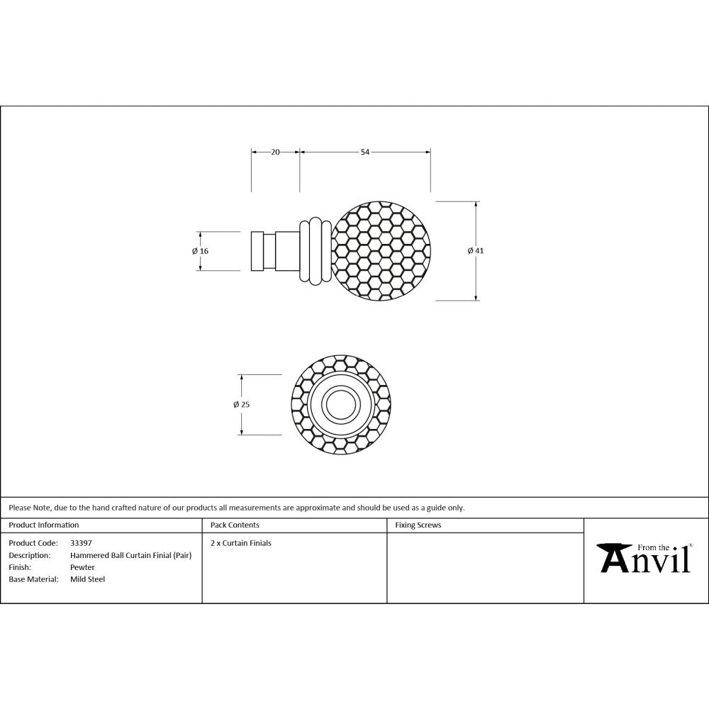 From The Anvil - Pewter Hammered Ball Curtain Finial (pair) | Sku. 33397 | Trade Door Handles.