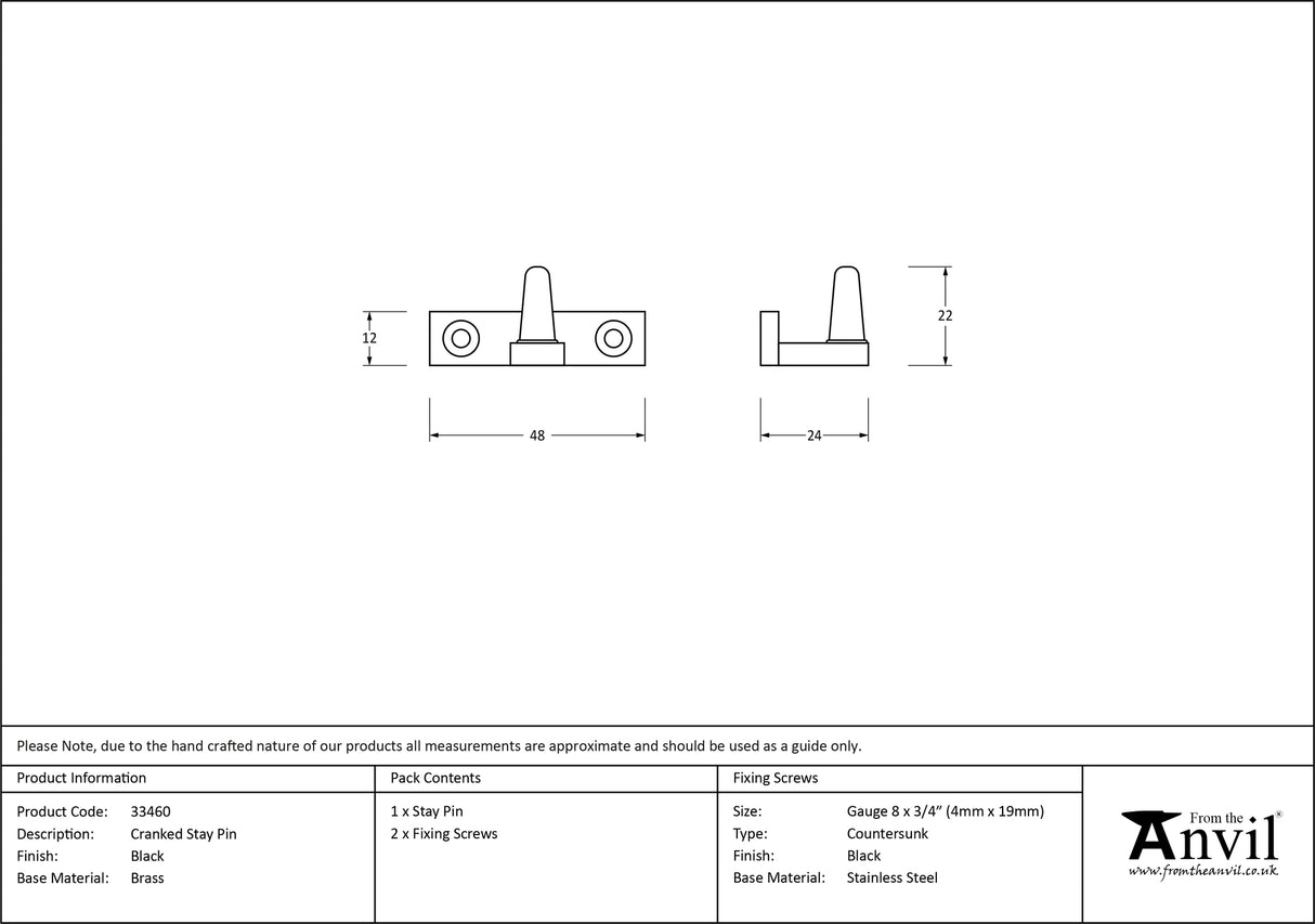 From The Anvil - Black Cranked Stay Pin | Sku. 33460 | Trade Door Handles.