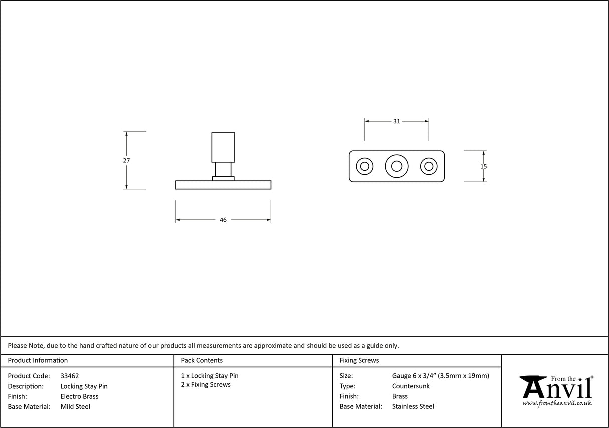 From The Anvil - Electro Brass Locking Stay Pin | Sku. 33462 | Trade Door Handles.