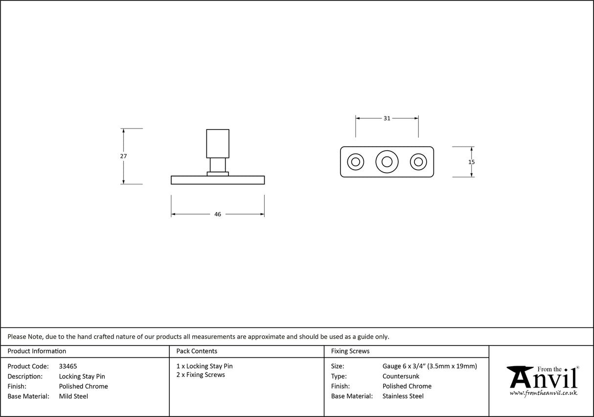 From The Anvil - Polished Chrome Locking Stay Pin | Sku. 33465 | Trade Door Handles.