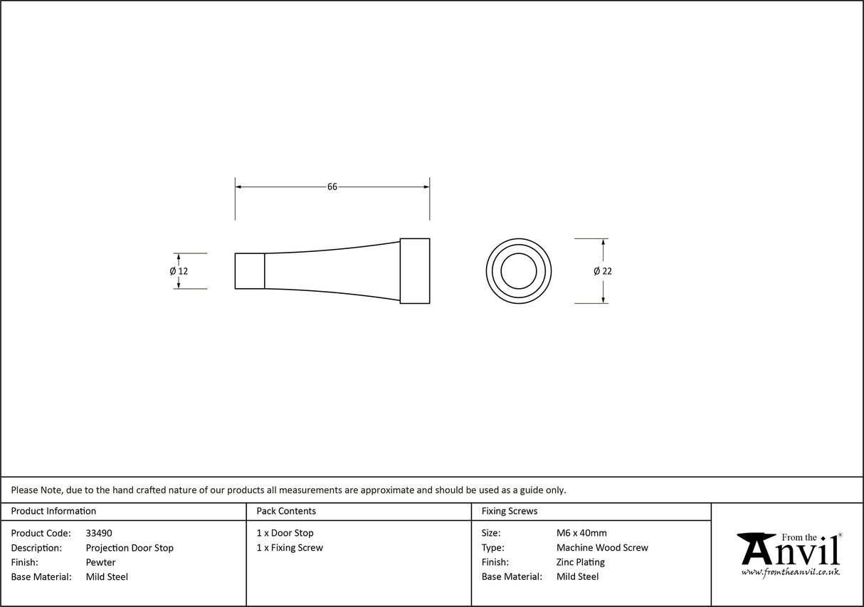 From The Anvil - Pewter Projection Door Stop | Sku. 33490 | Trade Door Handles.