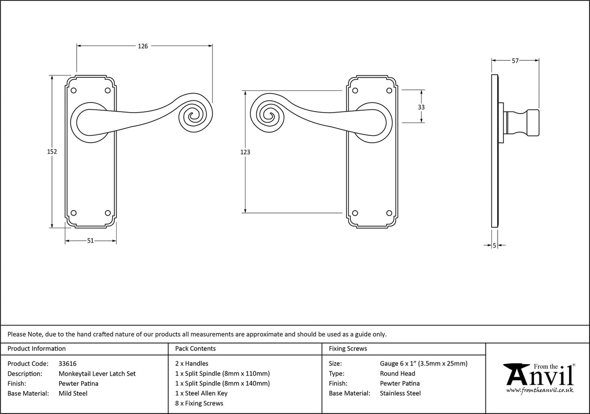 From The Anvil - Pewter Monkeytail Lever Latch Set | Sku. 33616 | Trade Door Handles.