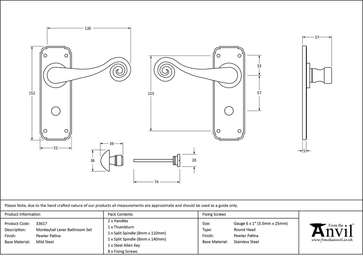 From The Anvil - Pewter Monkeytail Lever Bathroom Set | Sku. 33617 | Trade Door Handles.