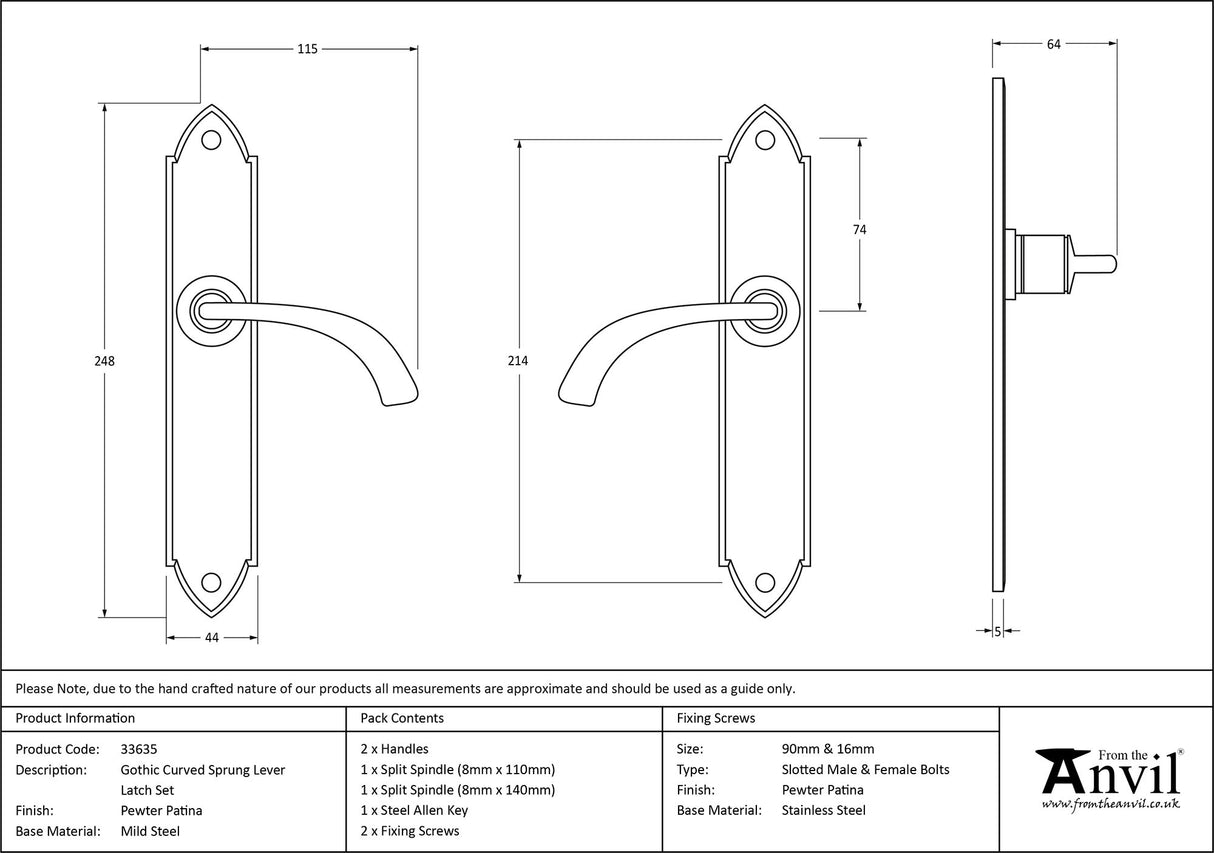 From The Anvil - Pewter Gothic Curved Sprung Lever Latch Set | Sku. 33635 | Trade Door Handles.
