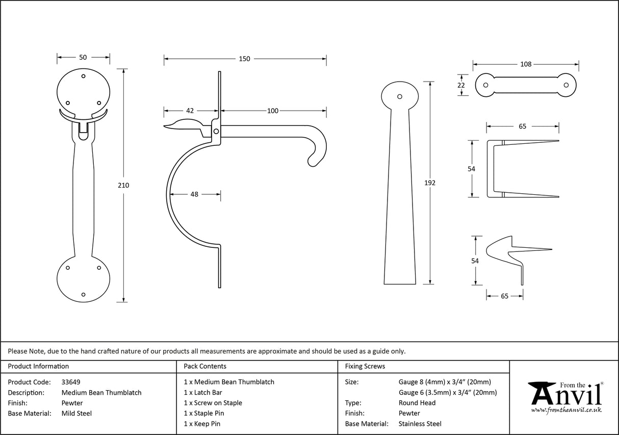 From The Anvil - Pewter Medium Bean Thumblatch | Sku. 33649 | Trade Door Handles.