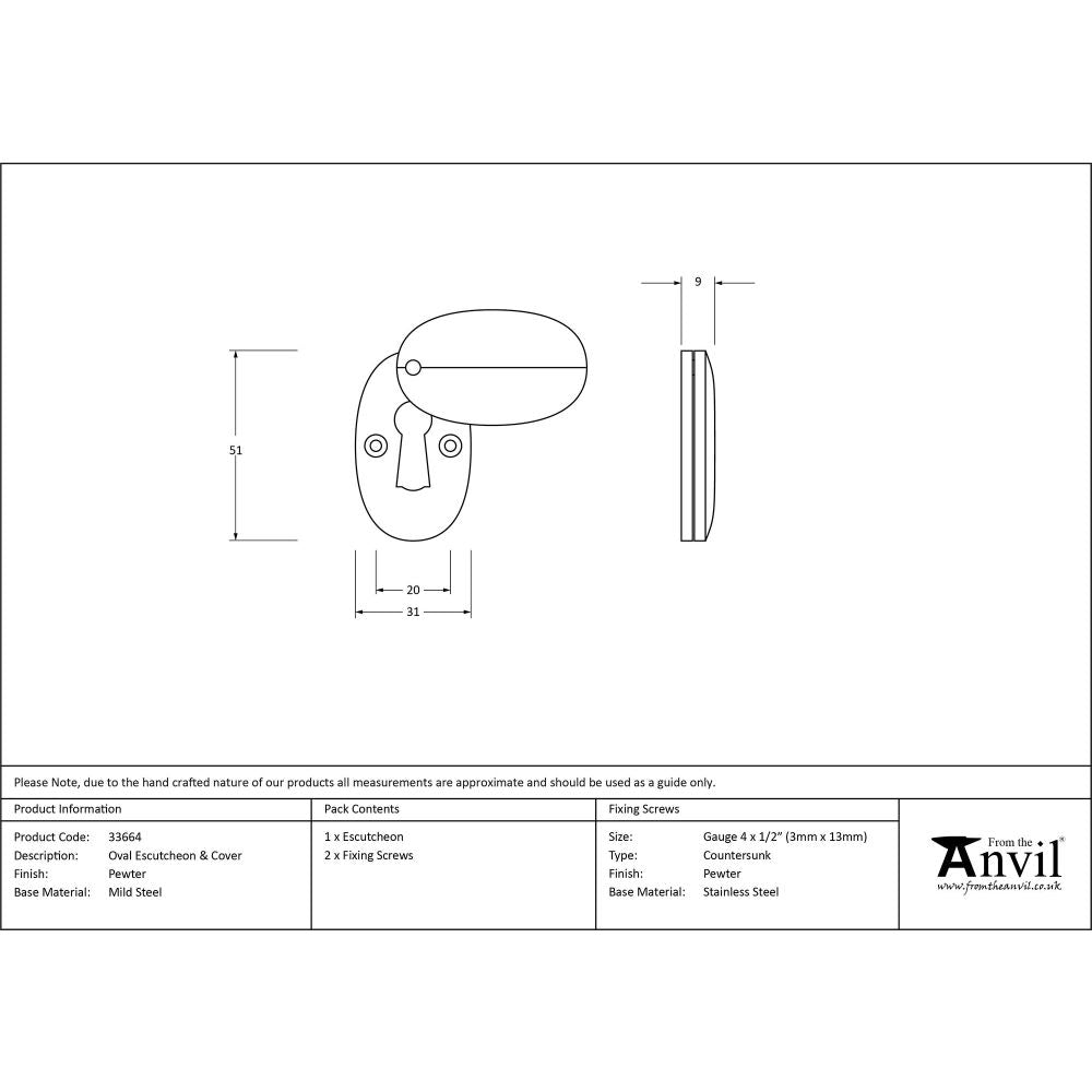 From The Anvil - Pewter Oval Escutcheon & Cover | Sku. 33664 | Trade Door Handles.