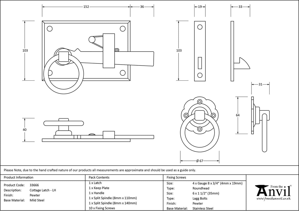 From The Anvil - Pewter Cottage Latch - LH | Sku. 33666 | Trade Door Handles.