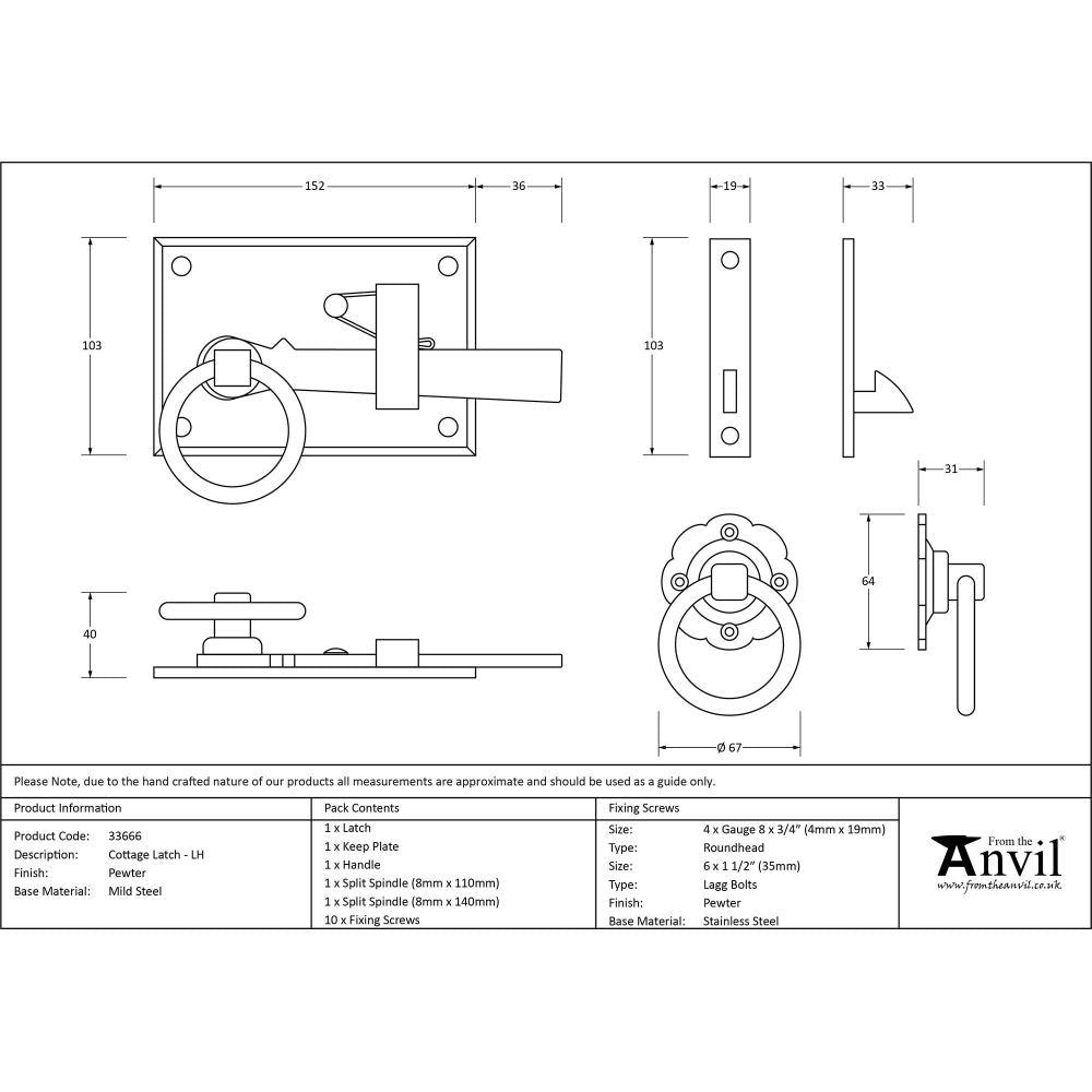From The Anvil - Pewter Cottage Latch - LH | Sku. 33666 | Trade Door Handles.