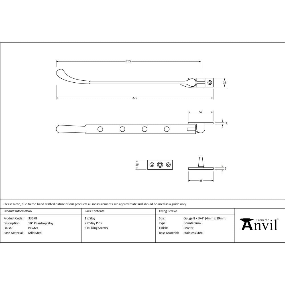 From The Anvil - Pewter 10" Peardrop Stay | Sku. 33678 | Trade Door Handles.