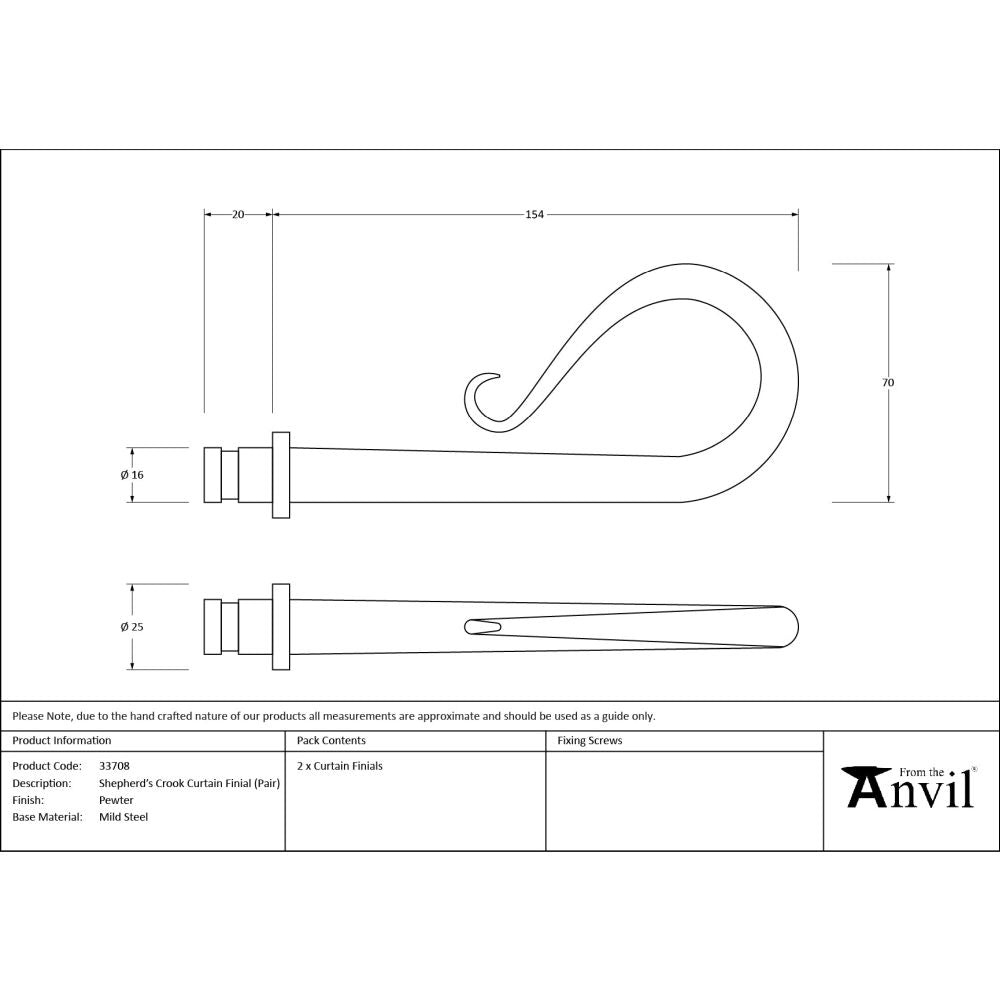 From The Anvil - Pewter Shepherd's Crook Curtain Finial (pair) | Sku. 33708 | Trade Door Handles.